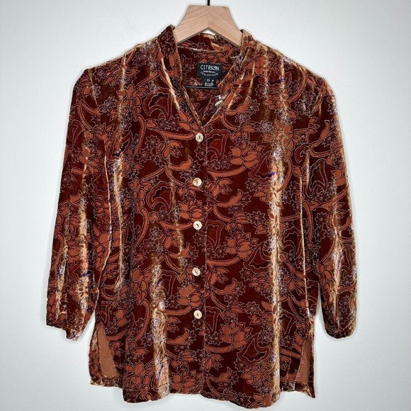 Citron Tops - Citron Santa Monica Silk Blend Floral Blouse / Rust/Brown Color / Size XS